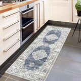Garvee Washable Runner Rug Vintage Floral Area Rugs Non Slip Entryway Rug Laundry Rug Runner Distressed Floor Carpet Runners for Hallways Laundry Room Kitchen Mat Bathroom Rug 2'x6' Blue - Blue