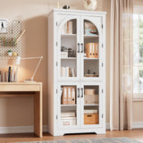 Garvee 70" Tall Kitchen Pantry Cabinet With 4 Arched Glass Doors And Adjustable Shelves For Kitchen Dining Living Room White - White