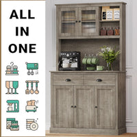 Garvee Farmhouse 71" Freestanding Pantry Cabinet with  Drawers and Adjustable Shelves, Grey