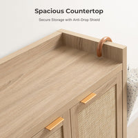 Garvee Boho 32" Rattan Shoe Storage Cabinet with 2 Doors and Adjustable Shelves for Entryway, Hallway, Living Room and Bedroom, Light Oak