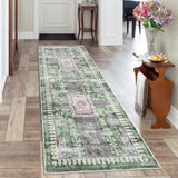 Garvee Washable Runner Rug 2'x8' Non-Slip Vintage Hallway Rug Runner Green - Green