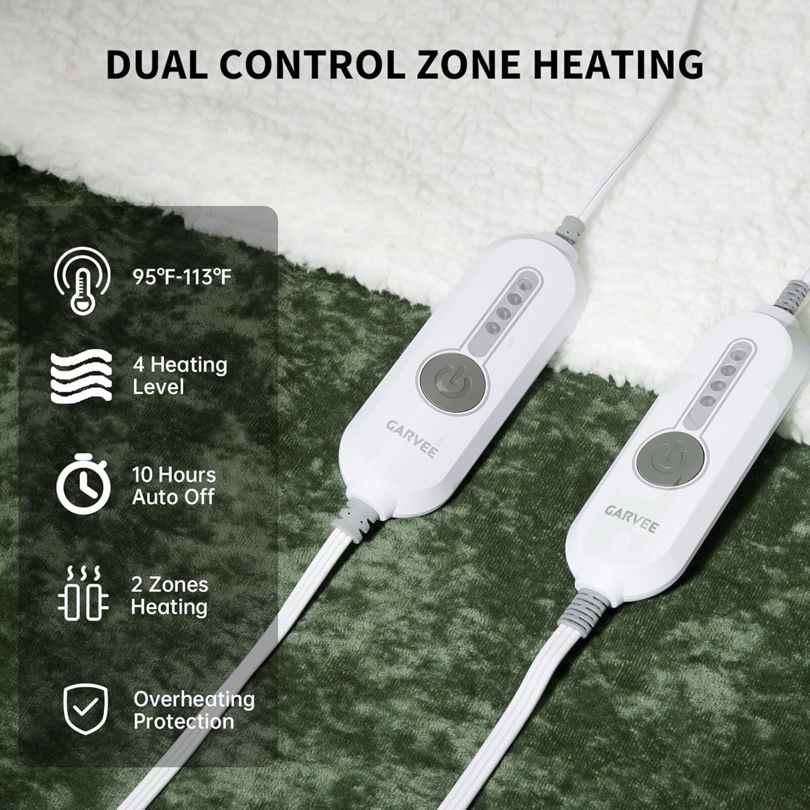 Garvee Heated Blanket King Size with Dual Control, Velvet Soft Fast Heating Blankets King, 4 Heat Settings & 10H Auto Off, Machine Washable, ETL Certified Electric Blanket, 90"x100" Green