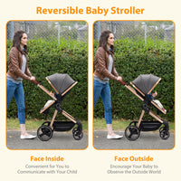 Baby Stroller for Toddler.Foldable Aluminum Alloy Pushchair with Adjustable Backrest.Bassinet Stroller Adjustable Direction & High Landscape Infant Stroller Gray