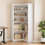 Garvee Corner Bookshelf 71.8'' Farmhouse Corner Bookcase, Tall Bookcase 5 Tier L-Shaped Corner Shelf Large Display Rack, Large Display with Storage Heavy Duty for Bedroom Living Room Home Office - White