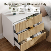 Garvee Modern 3 Drawer Dresser for Bedroom with Gold Handle and Large Drawer, Wood Double Chest of Drawers and Storage Organizer for Living Room, Hallway, Entryway, Natural Oak&White