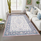 Garvee 9x12 Washable Vintage Large Rugs for Living Room Purple Low Pile Soft Non Slip Backing - Purple