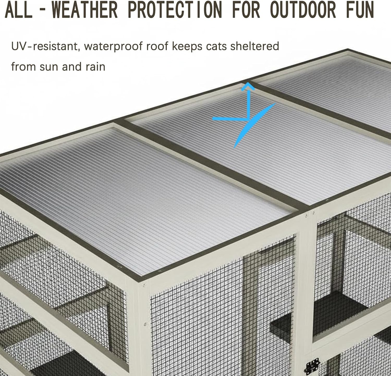Garvee 70" Large Outdoor Catio Cat Enclosure, Wood Cat Patio with Waterproof UV-Resistant Roof, Cats Shelter with 5 Platforms and 2 Resting Box, and Secure Rust-Proof Wire for Backyard or Patio