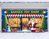 Garvee Santa's Workshop Garage Door Cover - 7x16 ft Christmas Holiday Decor with 4x6 m Ribbon Strings | Polyester Santa & Elves Scene for Home, Church, Party Decorations | Durable, Reusable & Fade-Resistant