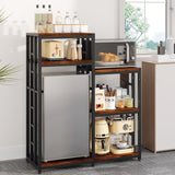 Garvee 48.8in Mini Fridge Stand with Storage Shelf, 6-Tier Adjustable Microwave Stand & Coffee Bar Organizer, 3 Power Outlets, Dorm Apartment, Black