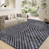 Garvee Area Rug 9x12 Living Room Rug Non Slip Modern Bedroom Stain Resistant Dining Room Throw Rug Geometric Area Rug Low Pile Untra Soft Contemporary Accent Carpet for Home Office, Dark Grey - Dark Gray