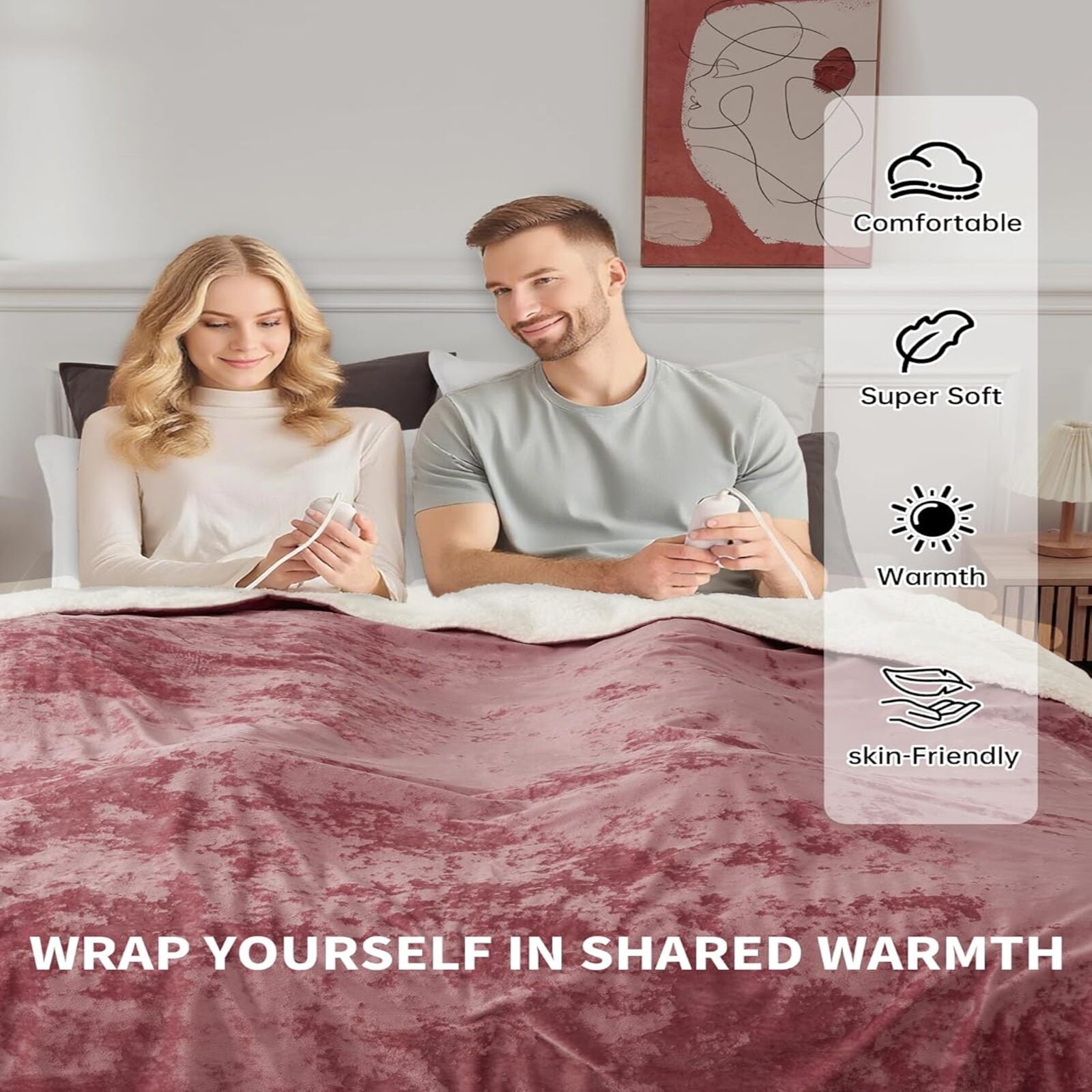 Garvee King Size Heated Blanket with Dual Control, Velvet Soft Fast Heating Blankets King, 4 Heat Settings & 10H Auto Off, Machine Washable, ETL Certified Electric Blanket, 90" x 100" Pink