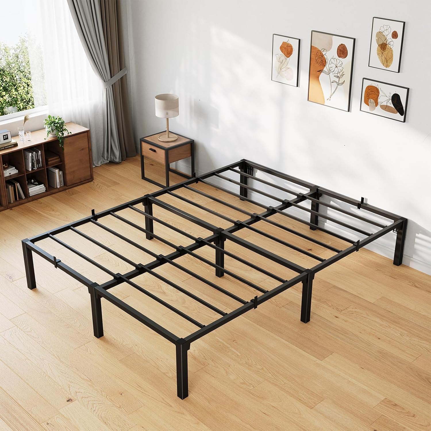 Garvee Heavy Duty Full Bed Frame 16 Inch Hight, Metal Platform Bed Frame with Reinforced Slats Support, 800 Lbs Load Capacity, Noise Free, No Box Spring Needed and Screws, Tool-Free Assembly
