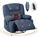 Garvee 360° Swivel Rocker Chair with Cup Holders & Side Pocket, Wide Recliner Chair with Heat and Vibration Massage, Chenille Fabric Manual Recliner Lazy Boy Chair for Adults, Blue - Chenille|Blue