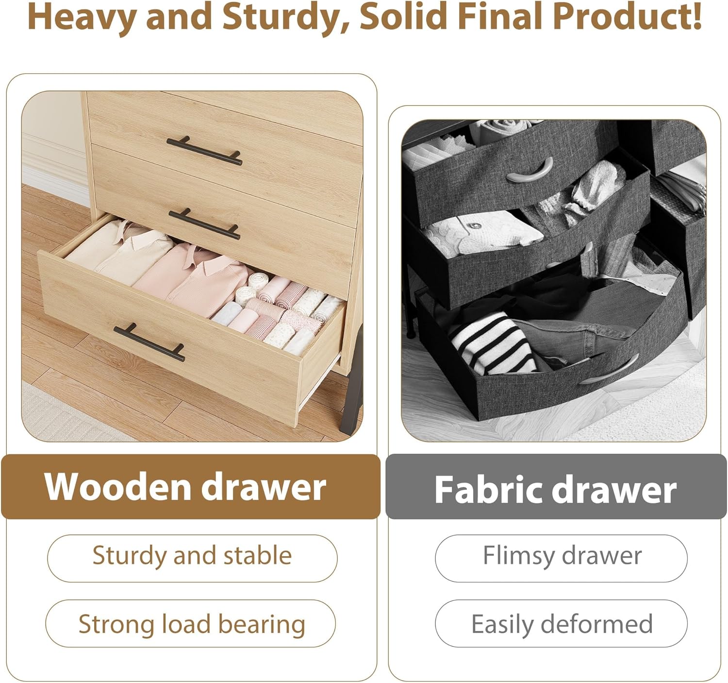 Garvee 4+2 Dresser for Bedroom, 46.6 in Tall Drawer with Large Storage Space, Metal Legs, Freestanding Wooden Closet Storage Dresser Chest for Living Room, Bedroom, Entryway, Natural Oak