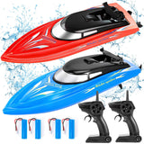 Garvee 2PACK RC Boat,Remote Control Boats for Kids and Adults,10km/H 2.4G High Speed Remote Control Boat,Fast RC Boats for Pools and Lakes with 4 Rechargeable Battery.(Blue+Red) - Red Blue