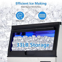 Garvee 90LBS/24H,Ice Machine 110V Ice Machine with 33 LBS Storage Bin, Ideal for Restaurant, Home, Bars, Coffee Shop