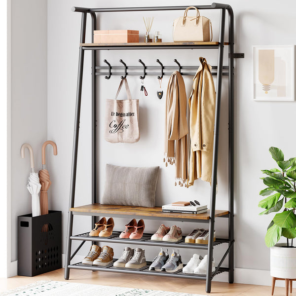 マール ウッドラック GARVEE 4-in-1 Hall Tree Coat Rack Shoe Bench