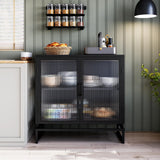 Garvee Buffet Cabinet with Glass Doors, Adjustable Shelves, Metal Frame, Tempered Glass, Freestanding Storage, Kitchen, Living Room, Dining Room