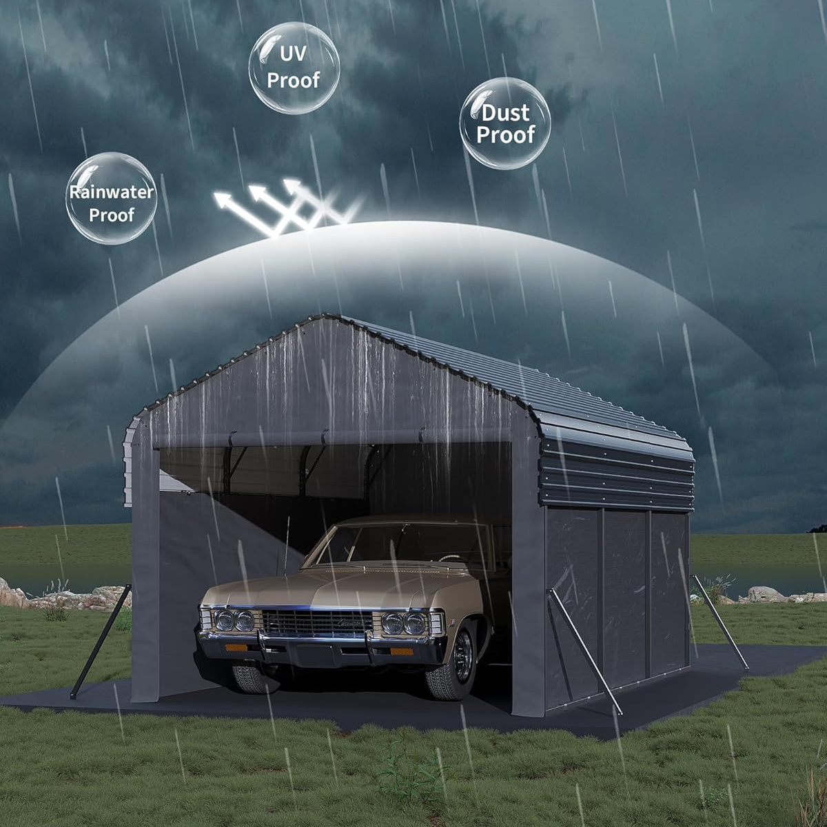 Garvee 10' X 15' Enclosed Metal Carport, Steel Heavy Duty Carport for All-Weather, Permanent Shelter for Cars, Motorcycles, ATV, or Boats, N.W. 660 Lbs