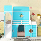Garvee Bunk Bed House Shaped Loft Bedframe with Slide Tent Tower for Kids, Full Size, Blue