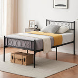 Garvee Twin Bed Frame with Headborad & Footboard, Twin Size Sturdy Metal Platform Bed Frame with Iron-Art Sweet Heart, No Box Spring Needed, Under Bed Storage (Black, Twin) - Black