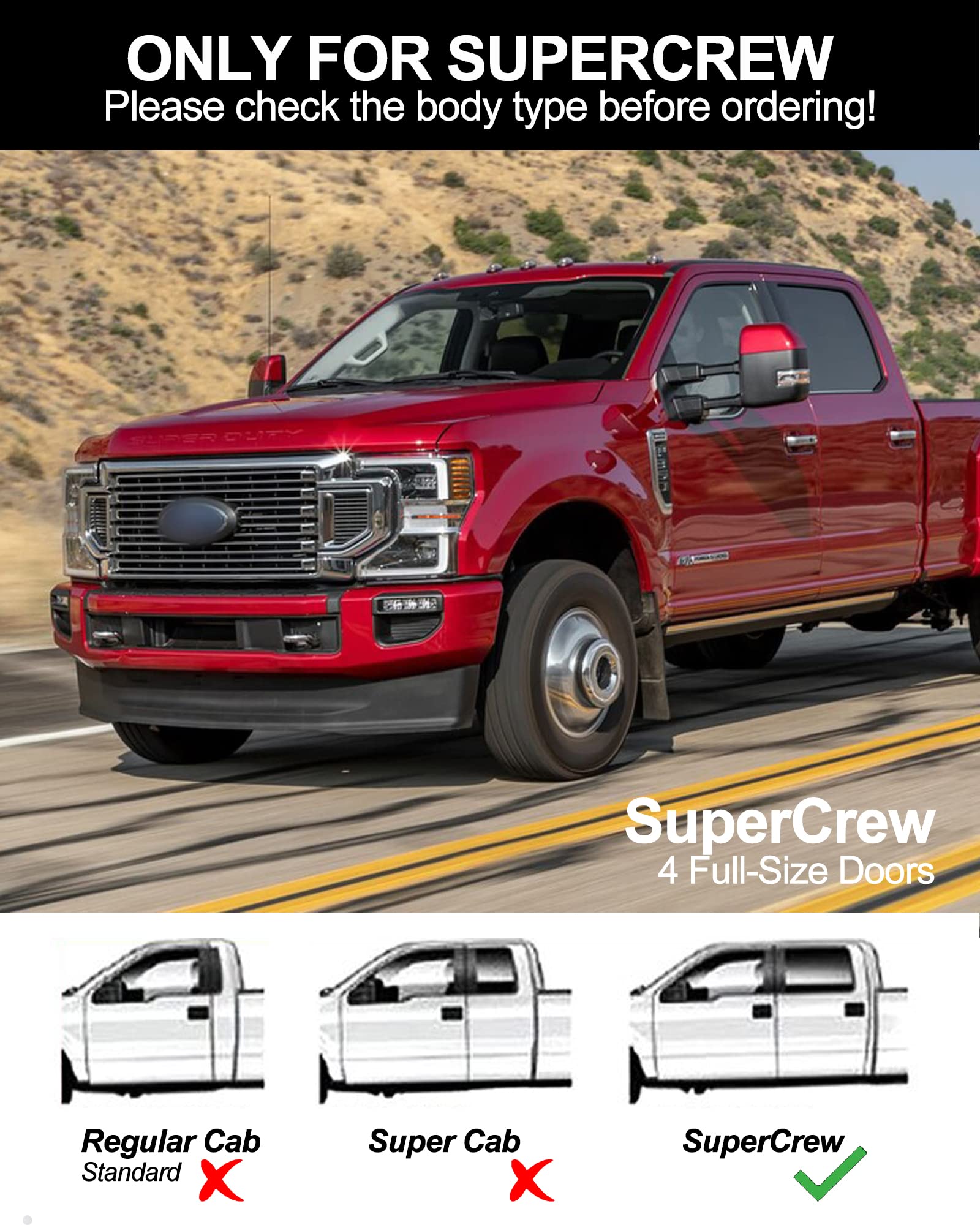 Running Boards 6.3 Inches Compatible with 2015-2023 Ford F-150, 2017-2022 Ford F-250 F-350 Super Duty, SuperCrew(4 Full-Size Doors) Aluminum Side Steps Nerf Bars