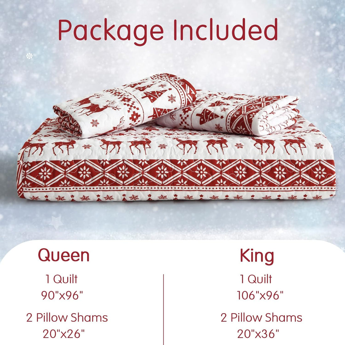 Garvee Christmas Quilt Set King Size - Boho Reversible Bedspread Coverlet Set with Christmas Tree Reindeer Snowflakes Printed Pattern, Soft Lightweight Bohemian Quilt Bedding Cover Set King