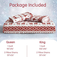 Garvee Christmas Quilt Set King Size - Boho Reversible Bedspread Coverlet Set with Christmas Tree Reindeer Snowflakes Printed Pattern, Soft Lightweight Bohemian Quilt Bedding Cover Set King