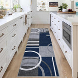 Garvee Modern Navy Blue 2x6 Geometric Washable Rug, Non Slip Low Pile Stain Resistant Carpet for Living Room & Bedroom - Navy Blue