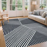 Garvee Black and White 9x12 Area Rug - Washable Non Slip Geometric Carpet for Living Room, Bedroom, Dining Room, Office - Modern Minimalistic Design - Black
