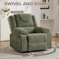 Garvee Swivel Rocker Recliner Chair for Adults with Massage and Heat, Oversized Linen Fabric Glider Nursery Chair with Deep Seat, High Backrest, Upholstered Single Sofa for Living Room, Green