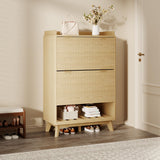 Garvee Fluted Shoe Cabinet for Entryway, 48" Tall Narrow Shoe Organizer, Bottom Open Shelf, 2 Flip Drawers, Adjustable Shelves, Curved Profile, Modern White - Oak