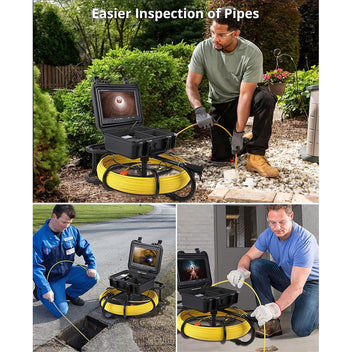 Garvee 300ft Sewer Camera with Locator, Self-Leveling Snake Camera with Markings, 9" HD LCD Screen, DVR, Adjustable LEDs, 16GB SD Card, IP68 Waterproof for Sewer Inspection
