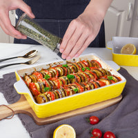 Garvee Ceramic Baking Dish Set of 3, Rectangular Casserole Dish for Oven with Handles, Deep Lasagna Baking Pans for Cooking, Kitchen, Cake Dinner, Banquet, Daily Use, Yellow