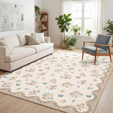 Garvee Washable Area Rug 10x13 Vintage Floral Print Non Slip Low Pile Nursery Living Room Rugs Beige - Beige