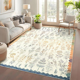 Garvee 10x13 Extra Large Washable Colorful Low Pile Floral Rug for Living Room Kids Room Nursery Foldable Non Slip Ultra Soft Stain Resistant - Beige