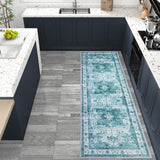 Garvee Hallway Runner Rug - 2x6 Vintage Kitchen Runner Area Rugs, Non Skid, Washable, Low Pile, Rubber Backing Carpet for Laundry Room Entryway Bedroom Home Decor.Teal - Teal