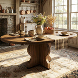 Garvee 47"-63" Extendable Round Oval Dining Table with Wider Legs, Sturdy Metal Frame, Walnut for Kitchen and Apartment Space Saving - Walnut