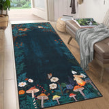 Garvee Blue Indoor Modern Low Pile Washable Soft Carpet for Living Room, Bedroom, 2x6 ft, Retro Non Slip Foldable Thin Floor Mat - Blue