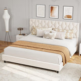 Garvee King Bed Frame Upholstered Headboard Heavy-Duty Platform Bed Ivory White Linen 76x80 inches - Ivory White