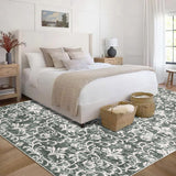 Garvee Floral Rug 8x10 Washable Rug Non Slip Area Rug Vintage Floor Cover Low Pile Carpet Foldable Area Rug Soft Carpet for Bedroom Living Room Office Nursery,Green - Green