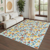 Garvee Large Modern Area Rugs 9x12 Washable Floral Print Non-Slip Blue Low Pile Indoor Mat - Yellow/Blue
