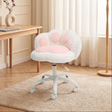 Garvee Cute Cat Paw Vanity Chair – Armless, Soft Cushion, Adjustable Height, Swivel Wheels, Soft Stuffed Fabric, Lumbar Support, Makeup or Office Stool, Color: White + Powder - White
