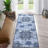 Garvee Area Rug 2x6 Washable Rug Runner Rug Medallion Vintage Rugs Hallway Distressed Rug Kitchen Blue Indoor Foldable Thin Rug Non Slip Carpet Bathroom - Navy Blue