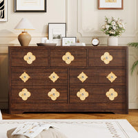Garvee 7 Drawers Dresser for Bedroom, 54" Boho Wide Dresser Chest of Drawers, Clothes Storage Cabinet, Decorative Drawer Front Organizer for Bedroom, Living Room, Hallway, Brown