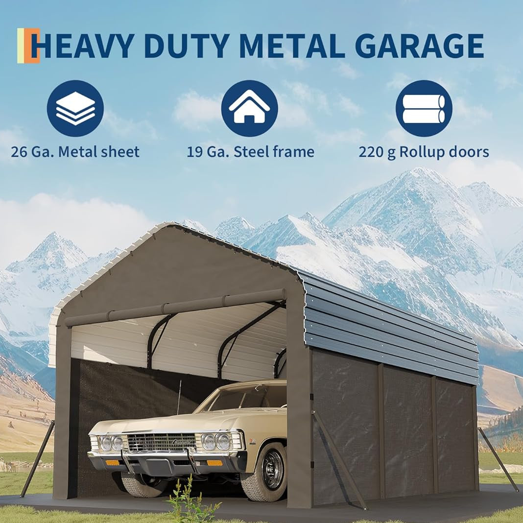 Garvee 10' X 15' Enclosed Metal Carport, Steel Heavy Duty Carport for All-Weather, Permanent Shelter for Cars, Motorcycles, ATV, or Boats, N.W. 660 Lbs