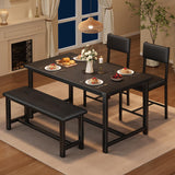 Garvee Set of 4 Dining Table Chair Set with Upholstered Chairs and Bench, Black - Black