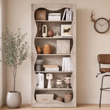 Garvee Tall 6-Tier Wood Bookshelf, Freestanding Bookcase with Wavy Scalloped Edge, Large Storage Display Shelf for Living Room Bedroom Office Library, Gray - Gray