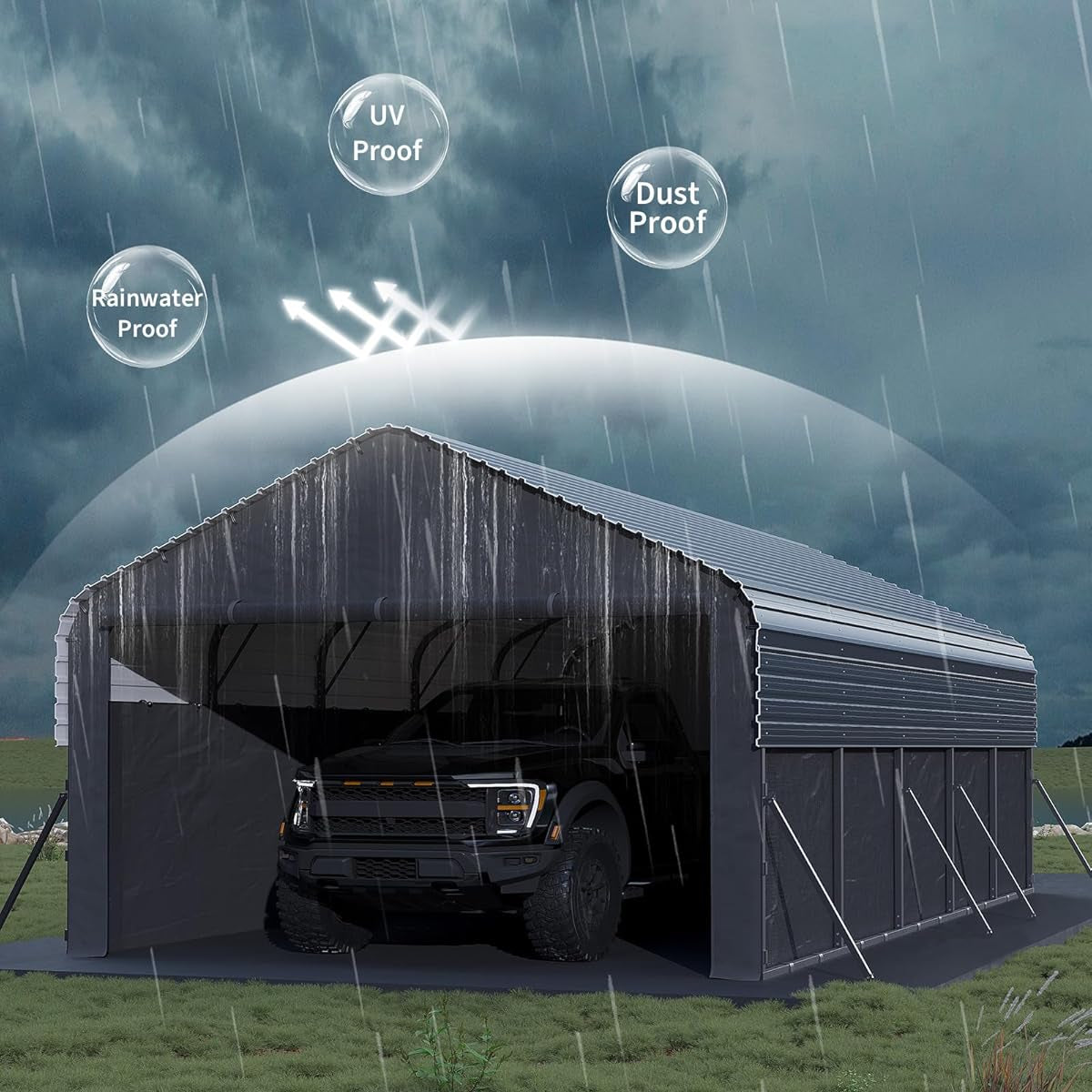 Garvee 12'X24'X9' Enclosed Oversized Metal Carport, Steel Heavy Duty Carport for All-Weather, Permanent Shelter for Full-Size Pickup Trucks, Boats, and Tractors