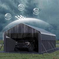 Garvee 12'X24'X9' Enclosed Oversized Metal Carport, Steel Heavy Duty Carport for All-Weather, Permanent Shelter for Full-Size Pickup Trucks, Boats, and Tractors